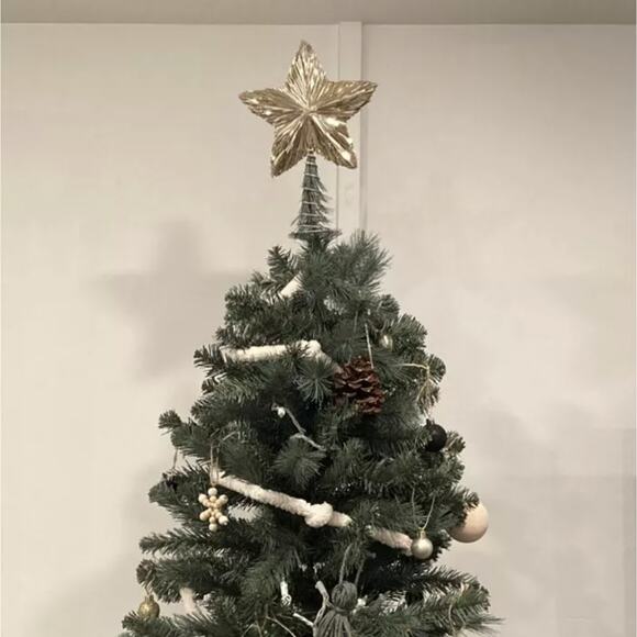 Champagne Textured 5-Point Tinsel Star Tree Topper 11" Layered Holiday Decor - Picture 7 of 10